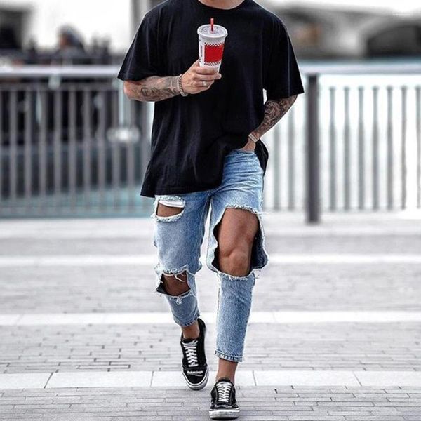 Herren Jeans Jeans Denim Big Ripped Hosen Mode Casual High Streetwaist Lose Long Hosen großer Sommer 2023 Retro -Kleidung