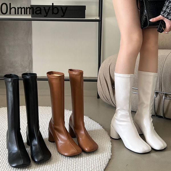 Сапоги Winter High High High Women Fashion Fashion Toe Slip On Shoes Ladies Elegant Street Style Long 230818