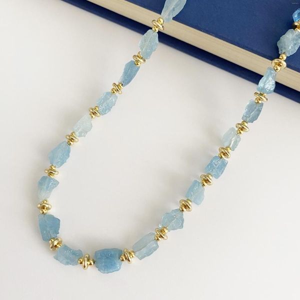 Ketten handgefertigt Natursteinblau Aquamarine Perlen Halskette für Frauen Feiertagsfeiern Schmuck einzigartige Design Tropfen