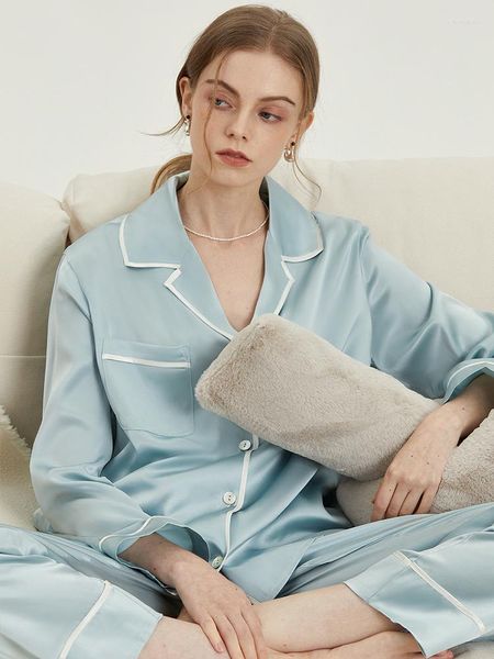 Frauen Nachtwäsche Silk Pyjama Sets für Frauen Einfacher französischer Stil hellblau Loungewear Ins Luxus Home Freizeitkleidung