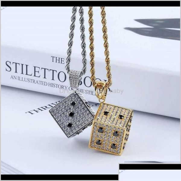 Collane a ciondolo Impostata da dadi per uomini Domande Designer di lusso Mens Bling Diamond Cube Pendenti Gold Sier Zircone Gioielli Love B2en W69M DHB2G