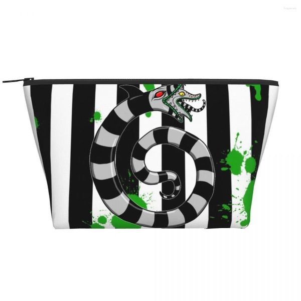 Kosmetische Taschen benutzerdefinierte Beetlejuice Sandwurm -Toilettenbeutel für Frauen Horror Film Tim Burton Make -up Organizer Beauty Storage Dopp Kit Box