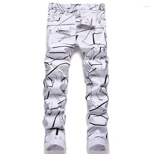 Jeans masculinos White Digital Print Denim Trousper