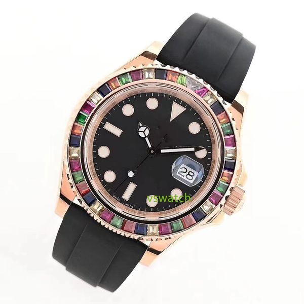 EW Watch Factory Mechanical Cal.3235 MOVIMENTO Dimensione da 40 mm ANELLO CAMBINIO Top Cintura in gomma naturale Caspeggio in oro rosa Black Black Waterproof Super Luminous