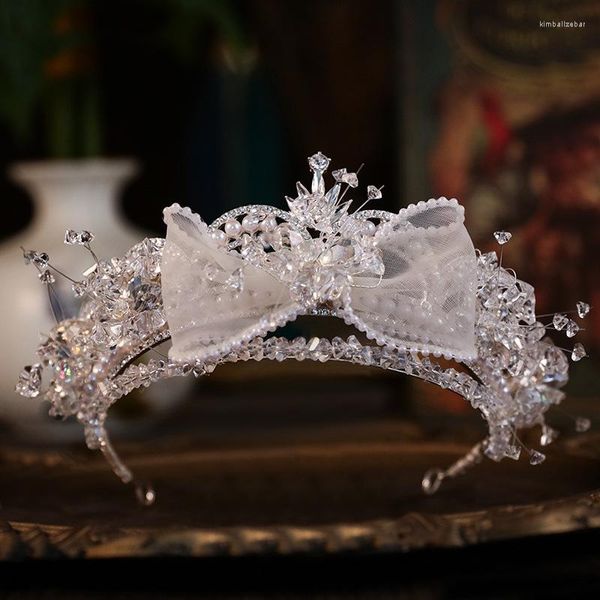 Saç klipleri moda lüks gelin kronları kadınlar tiaras kristal bowknot diadem Koreli gelin kafa bandı düğün aksesuarları headdress hediyeleri