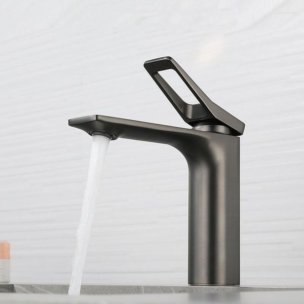Waschbecken Wasserhähne moderner Becken Wasserhahn Chrom schwarz graues Gefäß Tap Deck montiertem Mischmischer kaltes Wasser Lavotorie