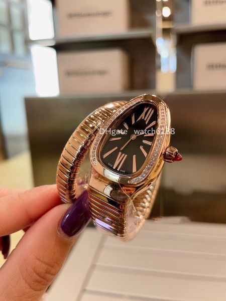 Mode Frauen sehen Gold Snake Swiss Quarz Armbanduhr Top Diamond Edelstahlband Damen Uhren für Damen Weihnachtsmutter Tag Geschenk Luxus Lady Bracelet