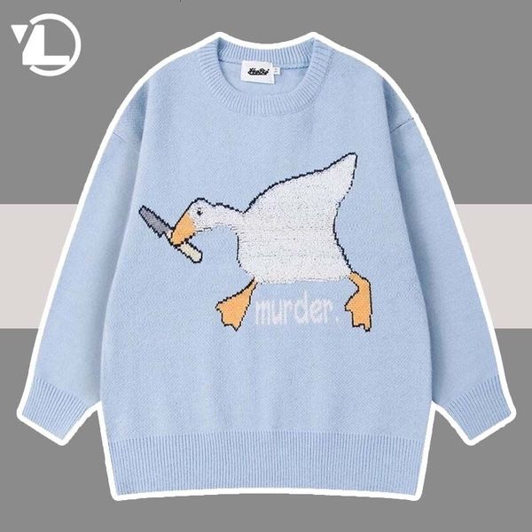 Maglioni maschili uomini a maglia a maglia con cartone animato autunno coreano spoof anatra pattern'omiclo pattern da jumper pullover women hip hop cotone casual maglione 230818