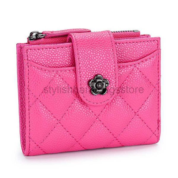 Carteira carteira curta Caviar feminina Caviar Carteira Mini Design Quilted Card Seat feminino Múscpe Múscia Buckle Double Fold WalletstylishHandbagsstore