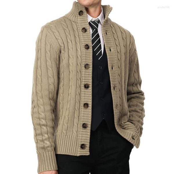 Camisolas masculinos 2023 Turtleneck Jacquard Cardigan Sweater Homem Men Manga Longa Botões de Streetwear Casual