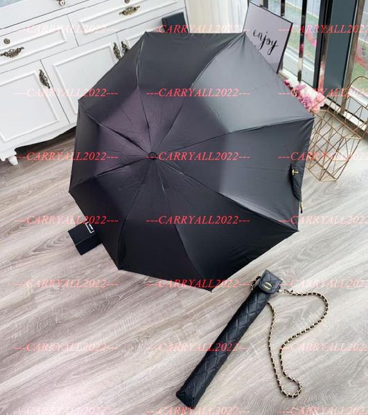 2023 Classic Classic Classic Classic Black Long Guardella dobrável para mulheres Summer Fold Fashion Umbrella Rain Umbrella VIP Presente com Pu Case Presente CH552681256