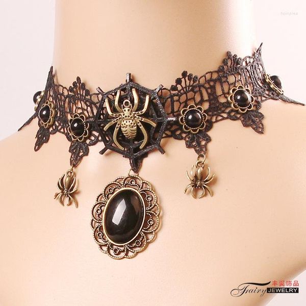 Ketten S2023 Spinnenschädel Mode Leder Halskette für Frauen Vintage sexy Spitzenschluck mit Anhängern Gothic Girl Neck Schmuck