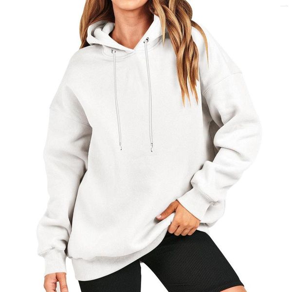 Damen Hoodies Fleece Hoodie Lose Draw String Tunika Länge Jacken Frauen Winter Reißverschluss auf Kapuze -Schweißhemd für Frauen