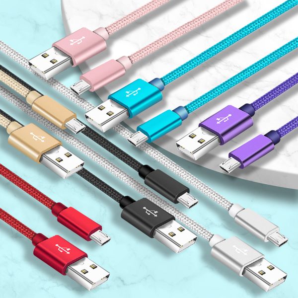 Nylon trançado 2A Micro cabo USB Cabo de dados de carregamento rápido para PS4 para Redmi 1m tipo C 3ft carregador USB trançado