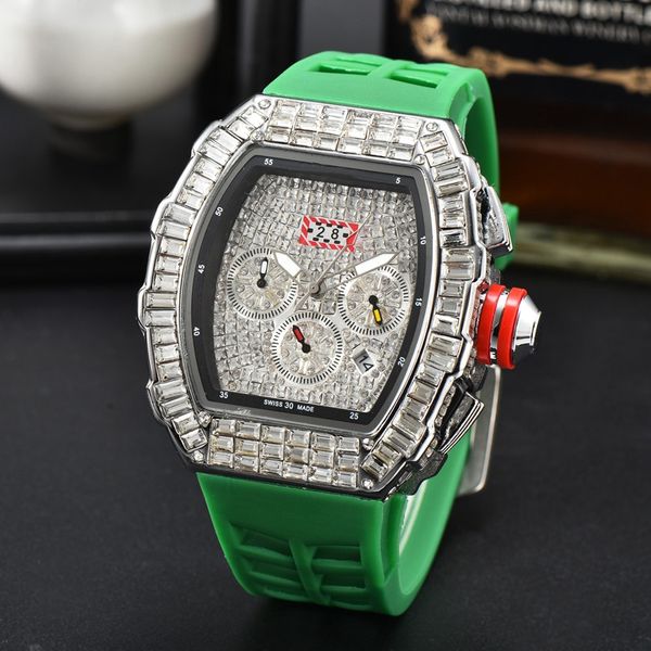 Relógio de pulso para 2023 Mens Relógios Seis Agulhas All Dial Work Quartz Watch Alta Qualidade Top Marca Cronógrafo Diamante Relógio Cinto de Borracha Moda Richar Tonneau