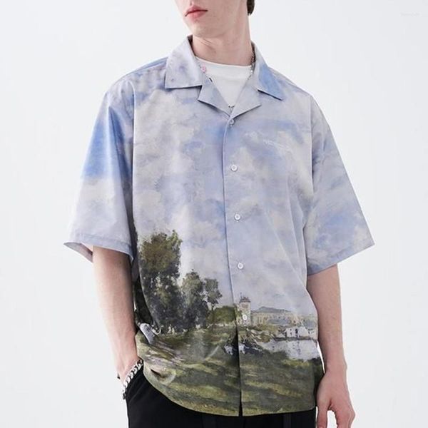 Camicie casual da uomo Summer Shirt Shirt Short Short Short Stampato giapponese Vintage Vintage Ins Hawaiian Streetwear Hawajuku Painting harajuku