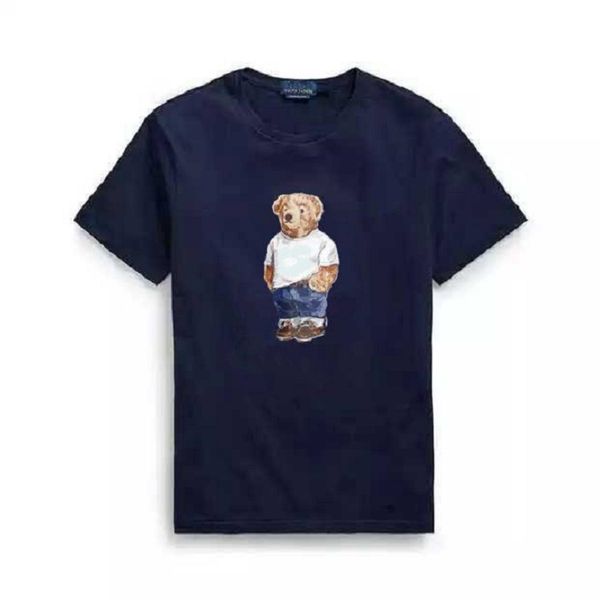 Hochwertig 100% Baumwollpolos Bärt-Shirt mit amerikanischem Bärendruck kurzärmel Casual Lose T-Shirt