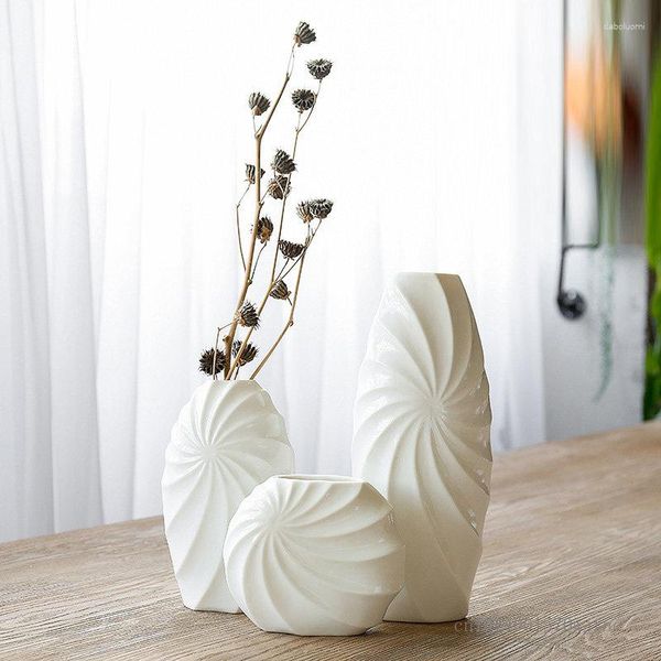 Vasen nordische moderne weiße Spirallinien Keramik Vase Tabletop Blume Inserter Wohnzimmer Schlafzimmer Essbürodekoration