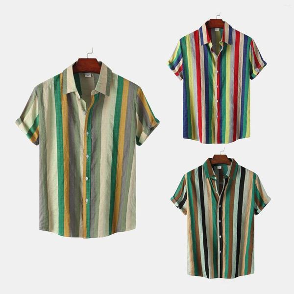 Camicie casual maschile 2023 estate di alta qualità a striscia vintage a strisce slim fit polo shirt maniche a maniche corta