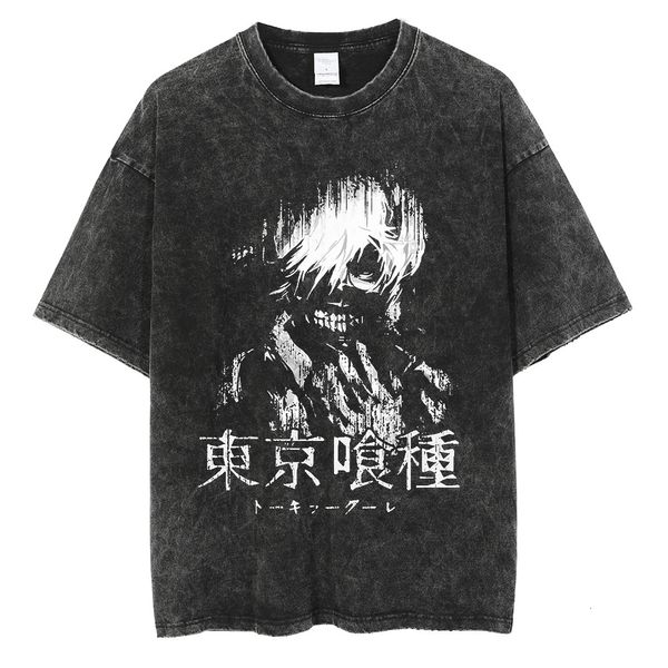 Erkekler Tshirts Anime Tokyo Ghoul Yıkanmış Tshirt Hip Hop T Shirt Kaneki Ken 100 Pamuk Tshirt Rei Günlük Tshirts Kısa Kollu Yaz Y2K Üstler 230818