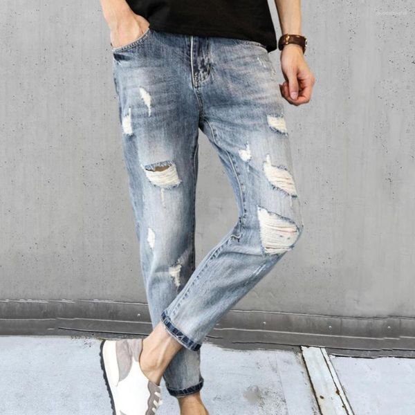 Jeans maschile slim fit fori a coste eleganti a coste multipocchi di colore gradiente lunghezza della caviglia durevole per durata