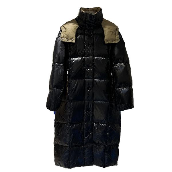 TOPSTONEY 2023 Winter Koreanische Version der Freizeit-Daunenjacke Flauschige Kleidung Verdickte lange kniehohe glänzende beheizte Daunenjacke mit Kapuze 017 Beste Qualität