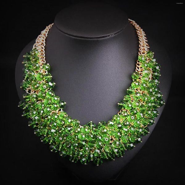 Colares pendentes de moda moderna moda grossa de grãos de cristal verde de colar de cristal verde para mulheres jóias de declaração
