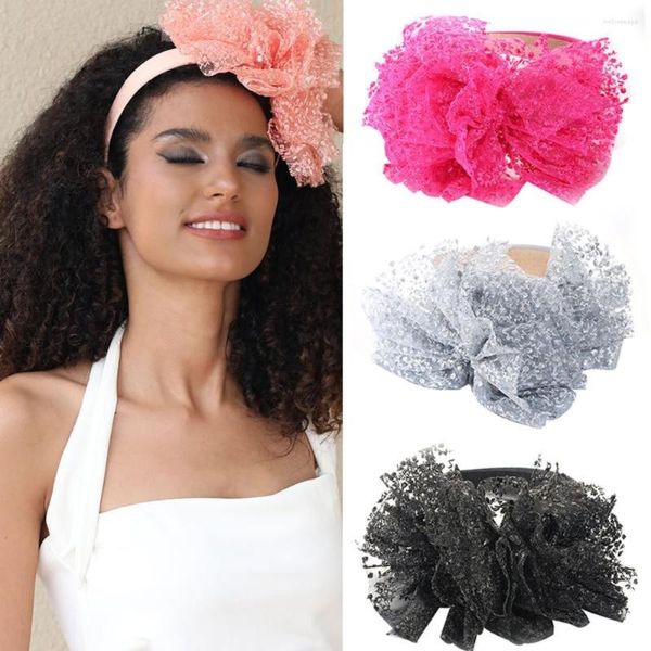 Haarclips Big Lace Sticked Stirnband für Frauen Mode Flower Festival Dekorative Seidene Elegante Party Pretty Hairband Girls Accessoires