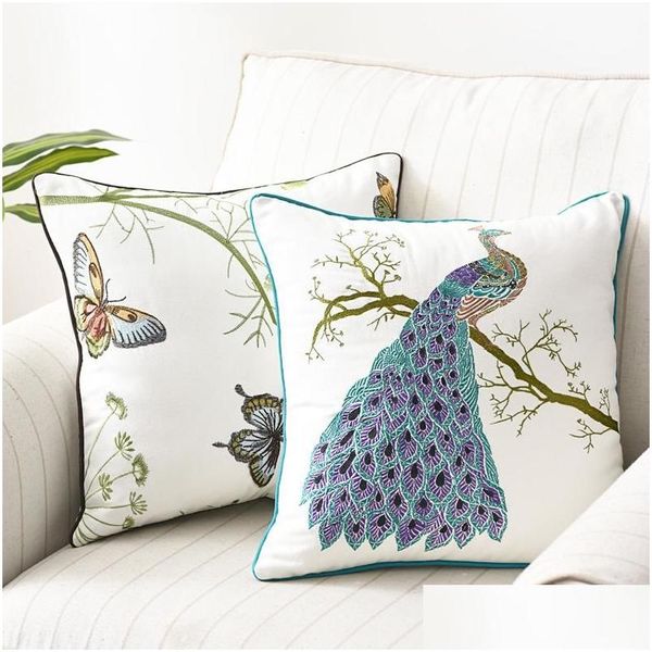 Cuscino/cuscino decorativo cuscino ricamato pastorale er 45x45cm farfalla cuscini decorativi bianchi cuscine