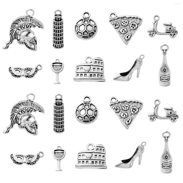 Charms Pandahall 50pcs 10 Style Italia Tema Tibetan Travel Pizza Gernice Maschera per la produzione di gioielli fatti a mano fai -da -te