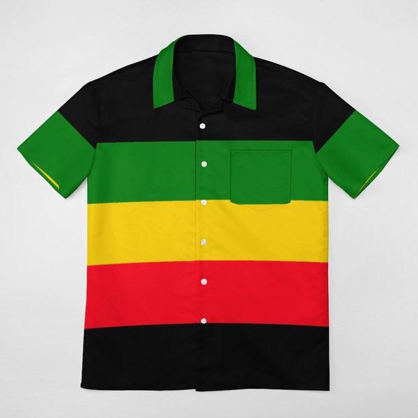 Camisetas casuais masculinas Vintage Green Amarelo e Red Rasta Bandeira Uma camisa de manga curta Coordena as camisetas em casa, tamanho dos EUA de alta qualidade