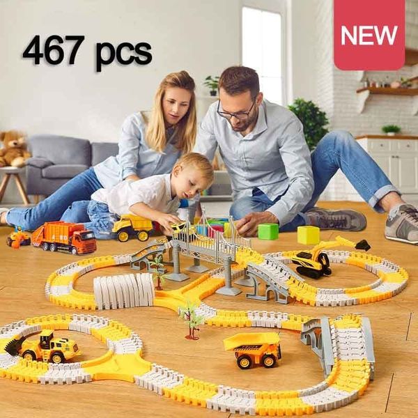 Diecast Model 137 7pcs Kids Electric Track Toy Car Engineering Kids Education Toys Train для подарка на день рождения 230818