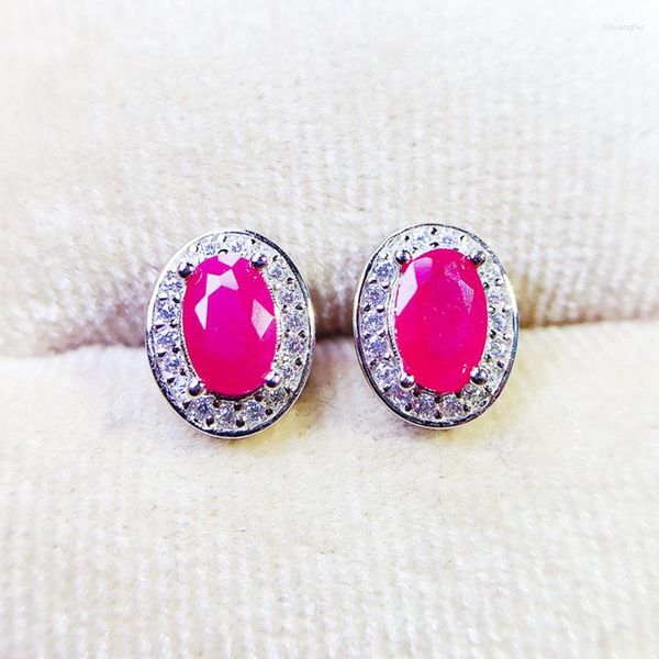 Bolzenohrringe Natural Real Ruby Oval Ohrring 4 6 mm 0.6ct 2pcs Edelstein 925 Sterling Silber Fine Schmuck T236161