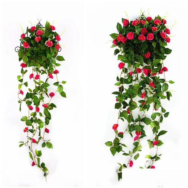 Dekorative Blumen Kränze 5 Zweige künstliche Rosenblumenwand Hanging Orc Basket Wohnzimmer Balkon Home Dekoration Tropfen DHZH1 DHZH1