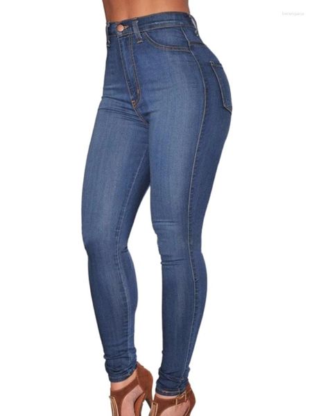 Jeans femininos 2023 Elasticidade fino da primavera Mulheres magras Europa Europa Push de lápis Ponta de lápis Mujer casual azul profundo vintage jeaid jeans