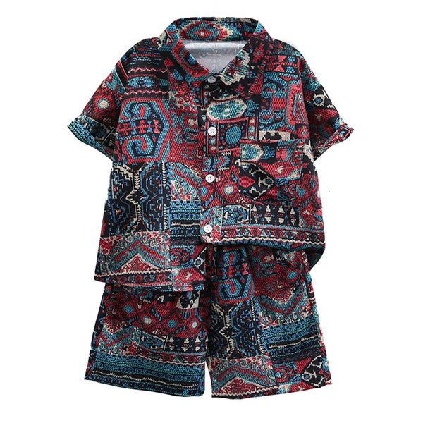 Roupas conjuntos de roupas de verão meninos padronização floral menino Blusa curta estilo casual infantil 230818