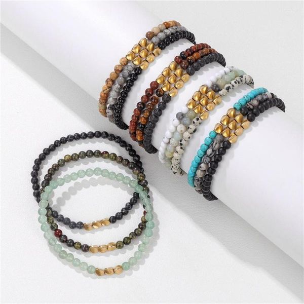 Bracelets de charme em 3pc/set moda stone natural 4mm 4mm de bracelete de contas colorido masculino de botão simples de botão elástico jóias de papel