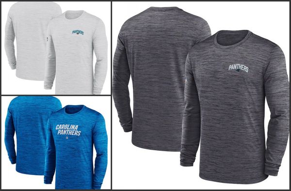 Мужская футболка Carolina''Panthers''Heather Grey Sideline Team Velocity Performance с длинными рукавами