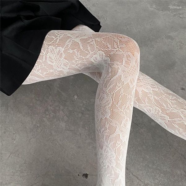 Frauen Socken Lolita Spitzenfischnetzstrümpfe Strumpfhosen Retro Slim Super Stretch Leggings Sexy Muster Unterwäsche Weiße Strumpfhosen