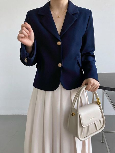 Terno feminino Jaqueta de terno curto para mulheres-2023 Botão de peito único em estilo coreano de outono