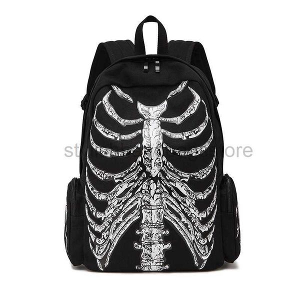 Designer Backpack Style Style Canvas Halloween Multifuncional Bolsa Escolar Skull Sklelen Skeleleton Impressa Gothic Designer Travel Bagbackpack SylemishHandbagsstore