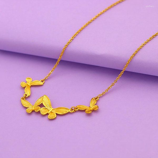 Colares pendentes Vietnã colar de borboleta de ouro duro fêmea feminina 999 Chain de clavícula minoria banhada jóias amarelas puras