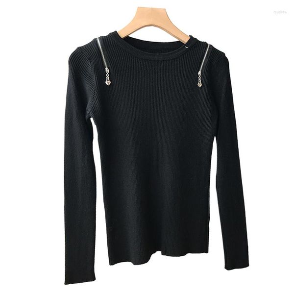 Sigtificati da donna vestiti a maglia per donna con cerniera Pullover ritaglio Spring Autumn Basic Jumper Slip tira a manica lunga