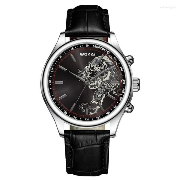 Armbanduhren 2023 Fashion Tiger Watch Wokai Männer lässig Leder Band Quarz Uhren Preis Drop Montre Homme