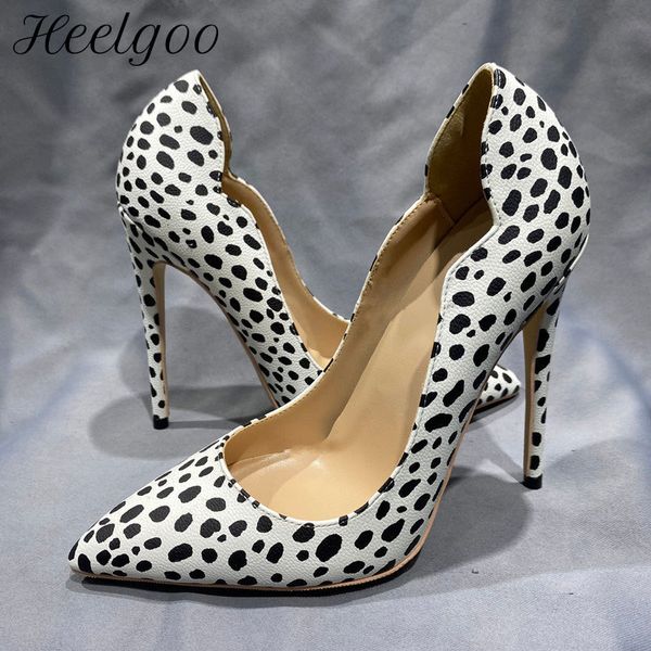 Kleiderschuhe Heelgoo Weiße Leopard Frauen sexy spitze Toe High Heel für Röcke Modedesigner Slip auf Stilettopumpen 8 cm 10 cm 12 cm 230818