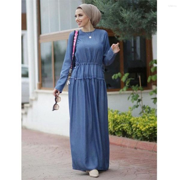 Ethnische Kleidung Mode muslimische Frauen Denim Abayas Long Maxi Kleid Truthahn Kaftan Islamisch arabische Robe Dubai Eid Party Jalabiya Caftan Vestidos