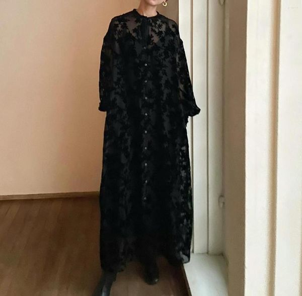 Повседневные платья черные японские литературные ретро -ритм женский халат длинный отпечаток vestido de mujer 2023 Женское платье для вечеринки