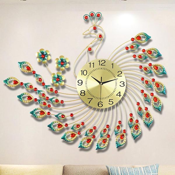 Relógios de parede Minimalist pavão sala de estar criativa moda assista arte mural de luxo liderado Relloj pared decoração em casa