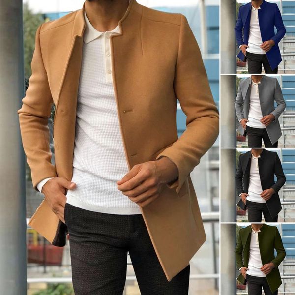 Herren Wolle Mischungen trendige Männeranzug Anzug Mantel formelle Woll lange Ärmel halten warme Abschleiftknöpfe Jacke 230818