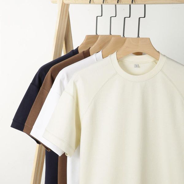 Camisetas masculinas 21712 210g algodão misto Branco Tees Branco Moda de Moda de Moda Curta Cor de Manga Curta Camiseta Simples Tops de pulôver respirável